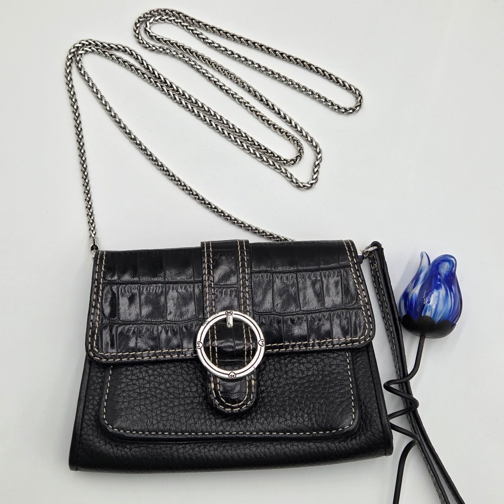 Brighton Micro Small Crossbody Wallet Bag Black Leather Chain Strap Y2K